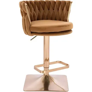 Barová židle LuxuryForm DESIGN Barová židle LYON VELUR na zlaté hranaté podstavě - medová