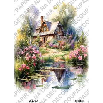 Umělecký papír Rýžový a soft papír na decoupage - Dům v zahradě - KB01414 Materiál: Soft, Rozměr: A4