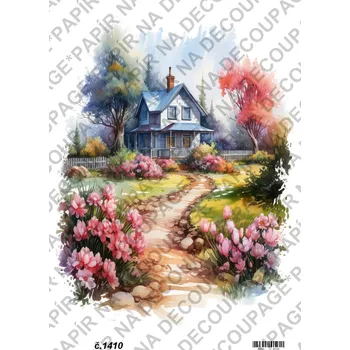 Umělecký papír Rýžový a soft papír na decoupage - Dům v zahradě - KB01410 Materiál: Soft, Rozměr: A4