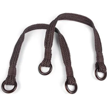 Proplétaná ucha na tašky délka 54 cm s kroužky hnědá tmavá 20 ks