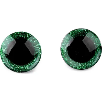 Oči glitrové s pojistkou Ø25 mm zelená 24 sada