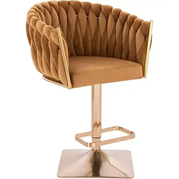 Jídelní židle LuxuryForm DESIGN Barová židle NORDEN VELUR na zlaté hranaté podstavě - medová