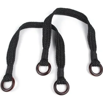 Proplétaná ucha na tašky délka 54 cm s kroužky černá 2 ks