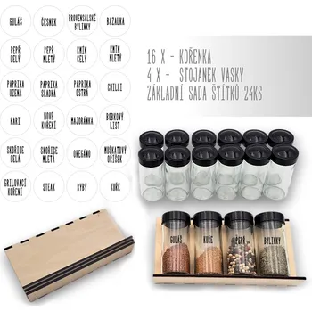 Kořenka Orion Sada 16ks kořenek BLACK 80ml + 4ks organizér na kořenky VASKY + sada 24ks štítků