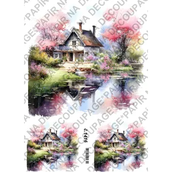 Umělecký papír Rýžový a soft papír na decoupage - Dům v zahradě - KB01416 Materiál: Soft, Rozměr: A4