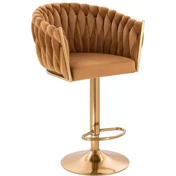 Jídelní židle LuxuryForm DESIGN Barová židle NORDEN VELUR na zlatém talíři - medová