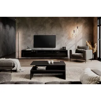 Obývací stěna Nábytek do obývacího pokoje ATHENS černý supermatt/černý lesk