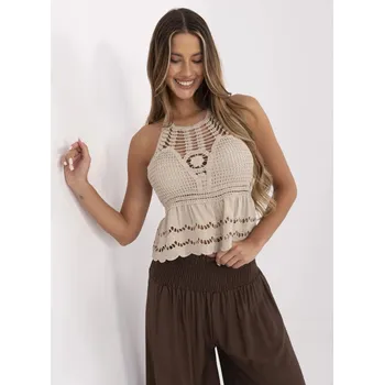 Dámské tričko Béžový boho top s krajkovým vzorem MI-