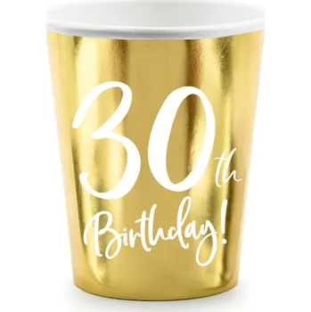 Jednorázové nádobí Papírové kelímky zlaté narozeninové 30 let - 220ml 6ks - PartyDeco