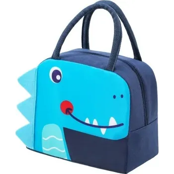 Dětská termo taška 23x14x19 cm Modrá barva Motiv dinosaura Svačinová taška do školy Izolační vrstva Zip Přenosná Obědová taška