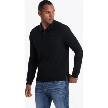 Ombre Clothing Pánská černá polokošile s logem V1 POLS-0131