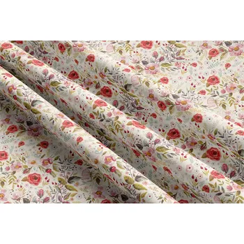 ubrus Orbytex Ubrus venkovní - kočárkovina červený květ na smetanové Rozměry: průměr 120, Tvar: Kulatý