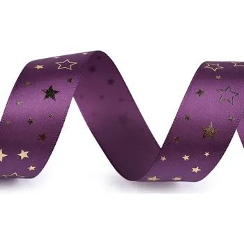 Stuha Vánoční saténová stuha hvězdy šíře 25 mm fialová 3 m
