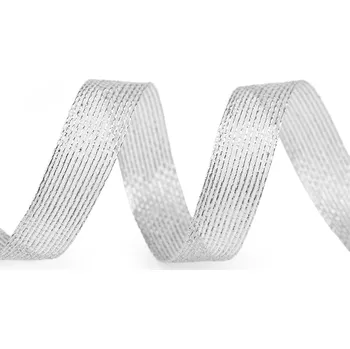 Stuha Dekorační stuha s lurexem šíře 15 mm síťovaná stříbrná 5 m