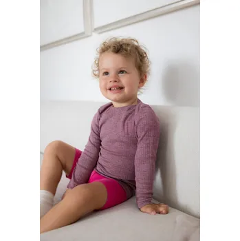 Dětské triko s dlouhým rukávem z merino vlny, bavlny a hedvábí vínový melír Cosilana 91033 Velikost: 86/92