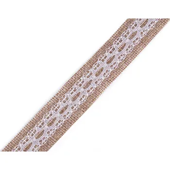 Stuha Jutová stuha s krajkou šíře 25 mm režná přírodní 1 m