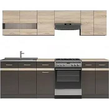 Kuchyňská linka Kuchyň JUNONA 240 cm, wenge/dub sonoma/wenge, s prac. deskou - SLEVA 3% s kodem radost25