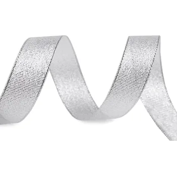 Stuha Brokátová stuha s lurexem šíře 20 mm stříbrná 22.5 m