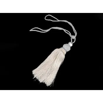 Velký dekorační úvaz / šňůra na závěsy se střapcem krémová světlá 2 ks