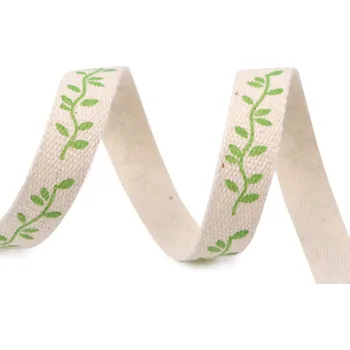 Stuha Bavlněná stuha šíře 10 mm lístečky režná světlá 5 m