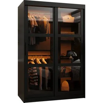 Šatní skříň Šatní skřín s posuvnými dveřmi a LED světlem DOME 120cm černá