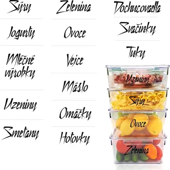 Samolepící etiketa Označto Sada štítků / nálepek do lednice - 14 názvů písmo DESIGN Barva písma: Černá