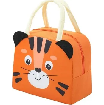 Dětská termo taška 23x14x19 cm Oranžová barva Roztomilý motiv tygra Izolační svačinová taška Obědová taška Zip Lehká Školka Škola