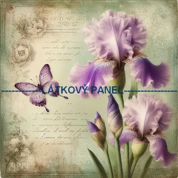 Látkový panel - Kosatec - KYT-313 Velikost: 25x25cm, Materiál: Bavlna