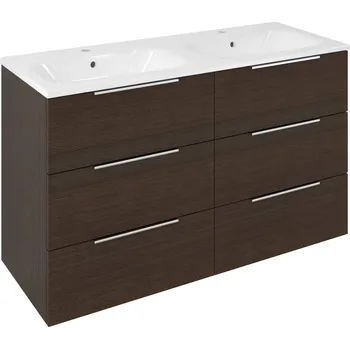 Koupelnový nábytek Sapho Cirasa Umyvadlová skříňka s dvojumyvadlem 121x77x46cm, 3x zásuvka, borovice rustik, CR121-1616-31