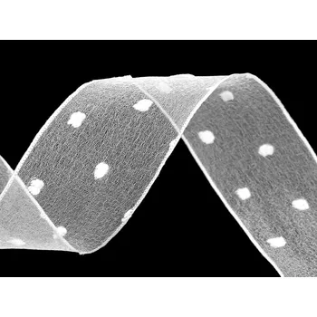 Stuha Organzová stuha s nopky šíře 40 mm bílá 1 m