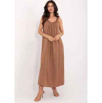 Dámské šaty Oversize maxi šaty z viskózy hnědé TW-SK-BI-