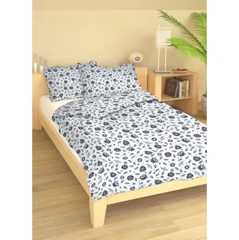 Povlečení Kvalitex Folklor bílomodrý 140 x 200, 70 x 90 cm knoflík