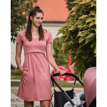 Těhotenské šaty Kojicí šaty s kapsami Tea, krátký rukáv, starorůžové XS/S