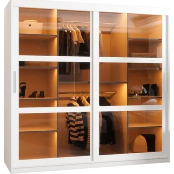 Šatní skříň Šatní skřín s posuvnými dveřmi a LED světlem DOME 180cm bílá