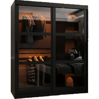 Šatní skříň Šatní skřín s posuvnými dveřmi a LED světlem DOME 150cm černá