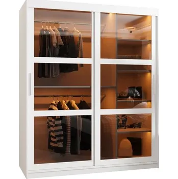 Šatní skříň Šatní skřín s posuvnými dveřmi a LED světlem DOME 150cm bílá