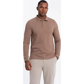 Ombre Clothing Pánská hnědá polokošile s logem V4 POLS-0131