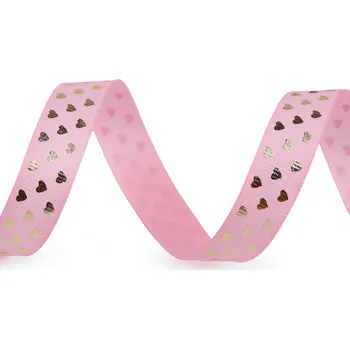 Stuha Rypsová stuha srdce šíře 15 mm růžová sv. 5 m