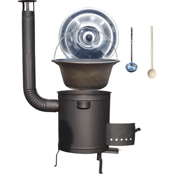 Kempingové nádobí Litinový kotlík 22 L + silnostěnná (1,5 mm) a žáruvzdorná kotlina 45 cm PLUS 600