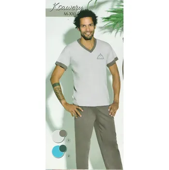 Pánské pyžamo Taro, pánské pyžamo 922-Ksawery, krátký rukáv, dlouhé nohavice, béžová+hnědá, vel. XXL