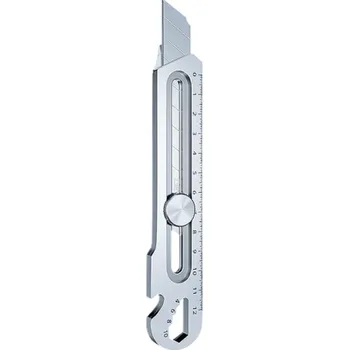 Multifunkční nůž Multifunkční zalamovací nůž 15,3 cm Kovové tělo Řezání Otvírání šroubů a víček Pravítko Černý pracovní nůž Přesné nastavení čepele šedá