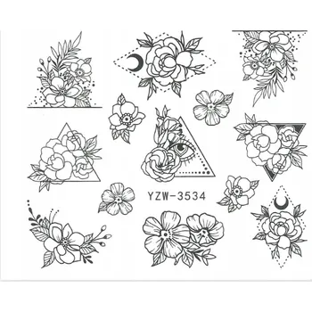 Samolepky na nehty – vodolepky, černé květy, růže YZW-3554