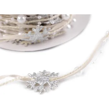 Stuha Stuha hvězdy a perly, vánoční béžovobílá 13.5 m