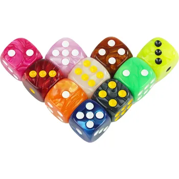 Sada 10 ks 16mm akrylových kostek Mramorový vzhled Kostky pro deskové hry RPG DND Klasické šestihranné herní kostky Mix