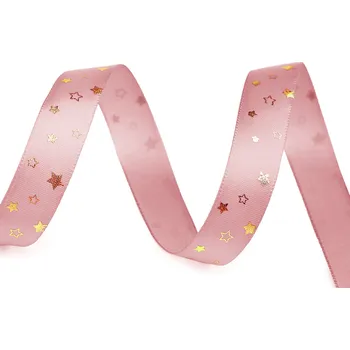 Stuha Vánoční saténová stuha hvězdy šíře 15 mm pudrová 5 m