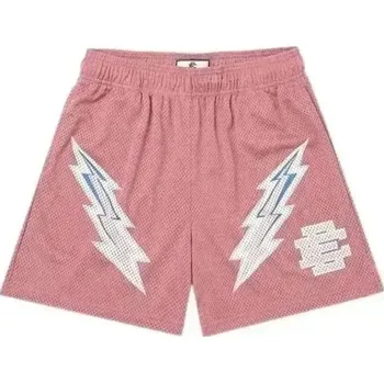 Pánské sportovní síťované kraťasy do posilovny Volnočasové šortky s potiskem blesků Rychleschnoucí tréninkové kraťasy na léto růžová XS