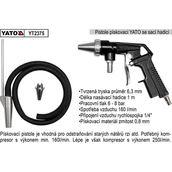 Písek na pískování Pistole pískovací se sací hadicí YATO