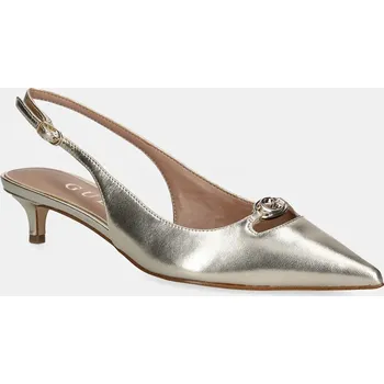 Dámské lodičky Kožené lodičky Guess JESSAH zlatá barva, na nízkém podpatku, s odkrytou patou, FLTJES LEM05 FLTJES.LEM05.PLATI GLD, EUR 36