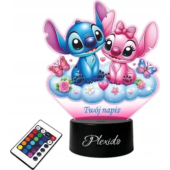 Lampička LAMPičKA na SKLE UV Stolní Stich a Angel Na OBLÁČKU LED + DÁLKOVÝ OVLADAČ 16 BAREV