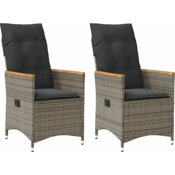 Skládací zahradní židle, 2 ks, polštáře, šedý PE ratan